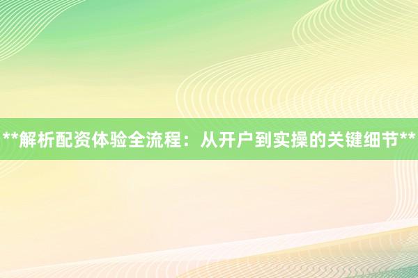 **解析配资体验全流程：从开户到实操的关键细节**