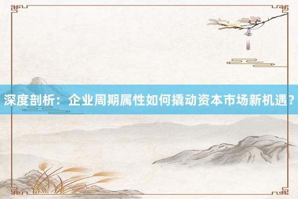 深度剖析：企业周期属性如何撬动资本市场新机遇？