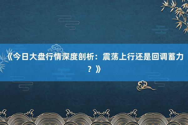 《今日大盘行情深度剖析：震荡上行还是回调蓄力？》