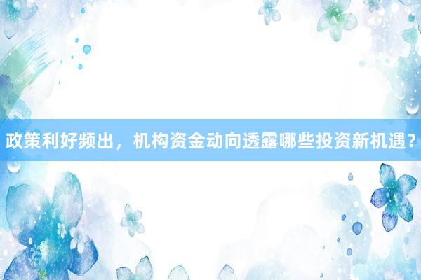 政策利好频出，机构资金动向透露哪些投资新机遇？